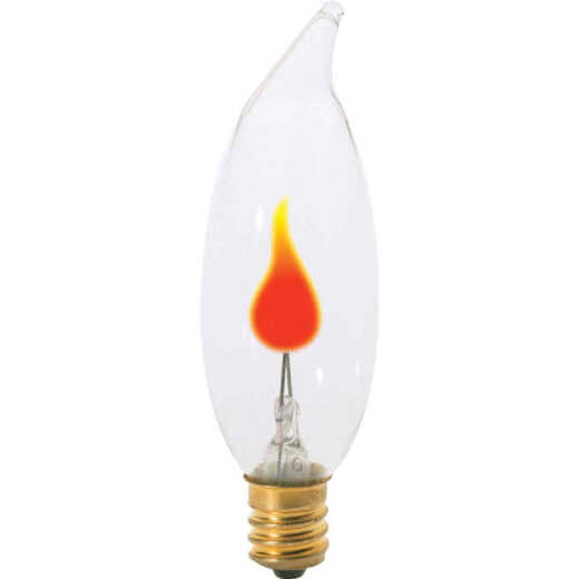 Satco 3W Clear Candelabra Base CA8 Incandescent Bent Tip Flicker Flame Light Bulb